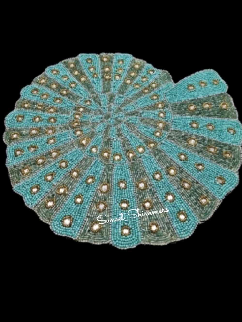 4pc Set Jeweled Coastal Beaded Placemats Chargers Nautilus Shell Gorgeous New - Picture 7 of 7